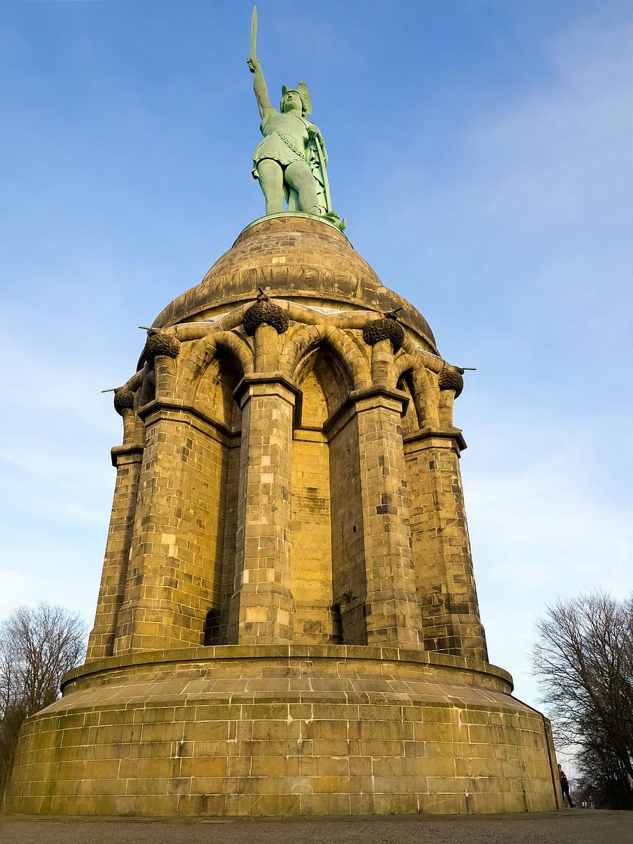 hermann memorial, monument, germane, teuteburg, sky, sword, tourism, sculpture, statue, stone
