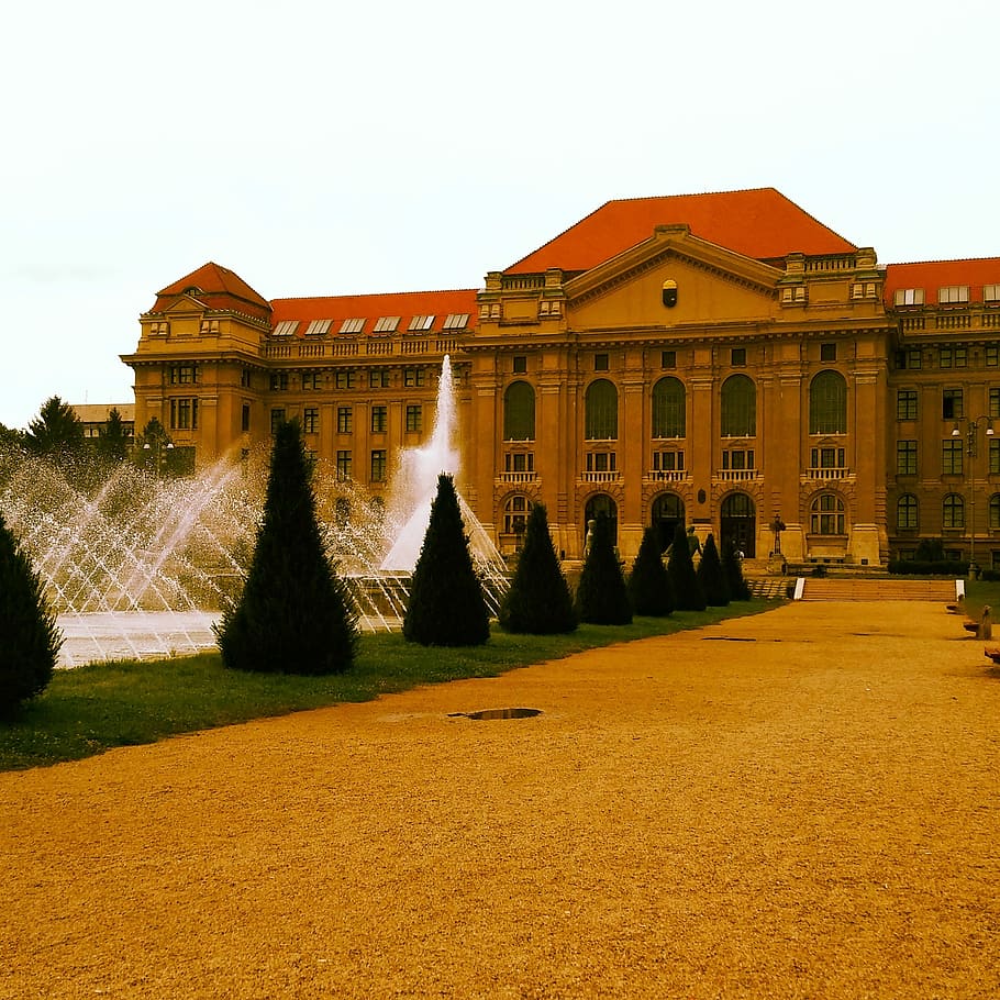 University, Debrecen, Hungary, Fountain, debrecen hungary, park, architecture, building exterior, built structure, history