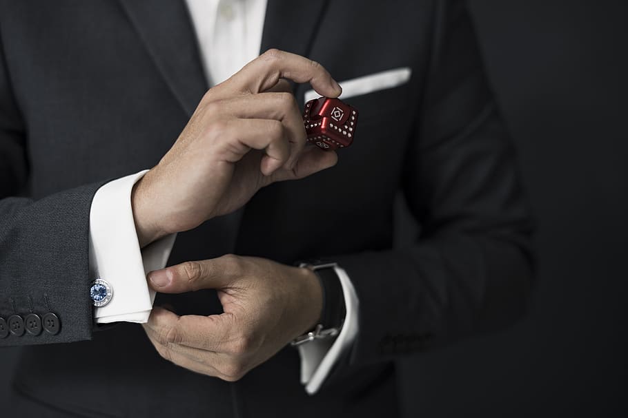 person, holding, dice, dress shirt, business, suit, businessman, professional, success, boss