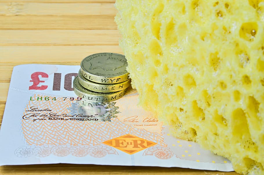 Sponge, Washing, Cleaning, sponge for washing, bathroom, coin, money making, the greenback, the cost of cleaning, currency