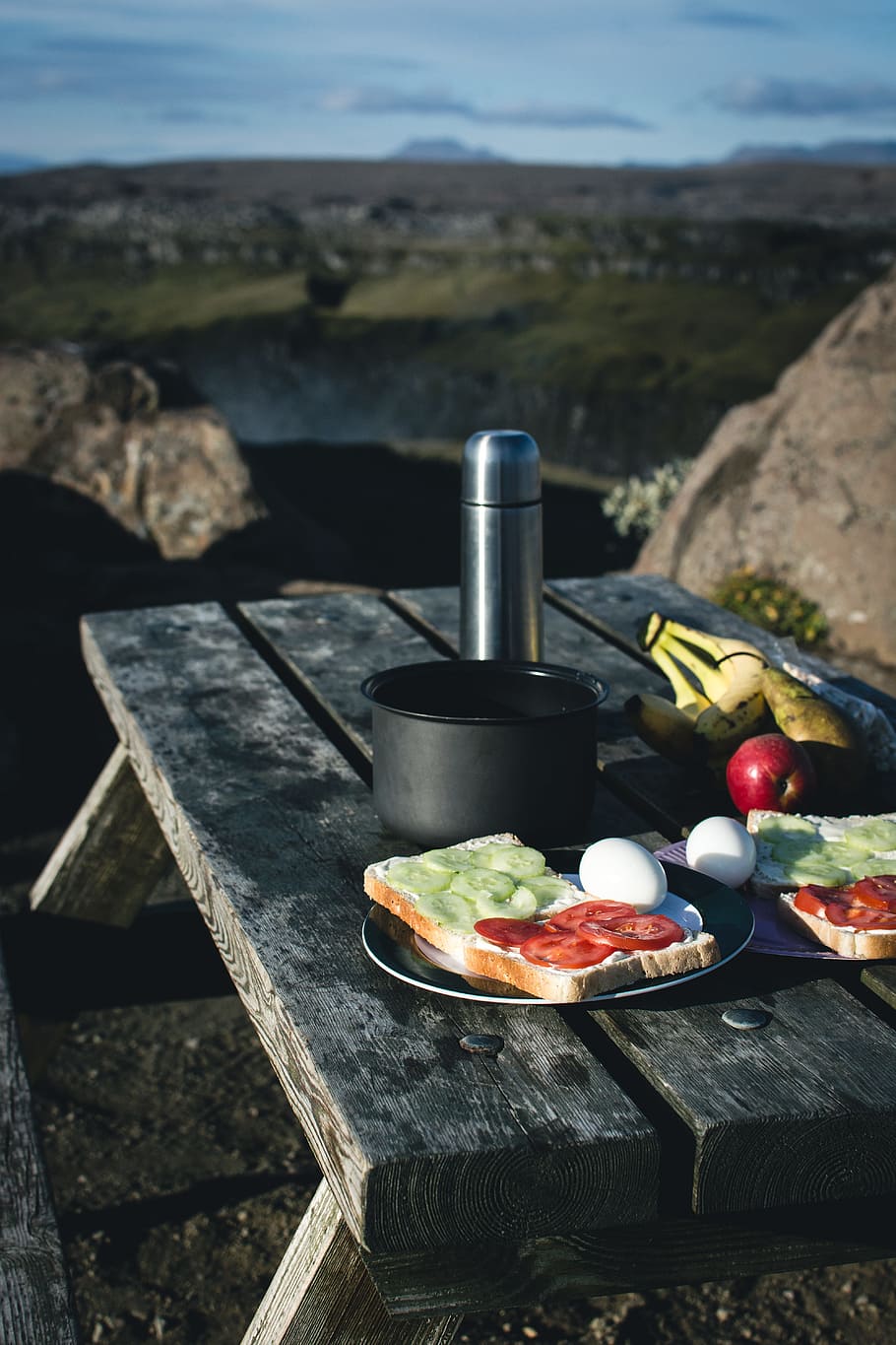 camping desayuno naturaleza montañas, Camping, Desayuno, Naturaleza, Montañas, viajes, comida, cocina, tomate, aire libre