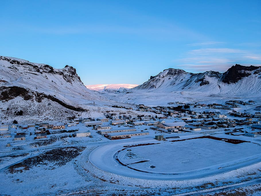 Islandia, salju, teluk kecil, bidang, langit, musim dingin, suhu dingin, keindahan alam, pemandangan - alam, biru