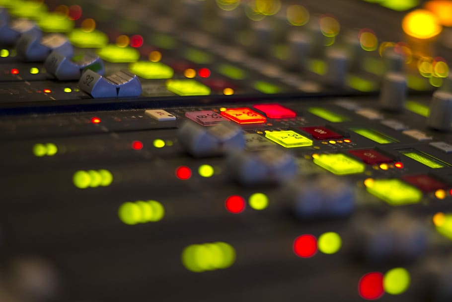 closeup, fotografi, audio, mixe, hitam, mixer audio, radio, mixer, studio, media