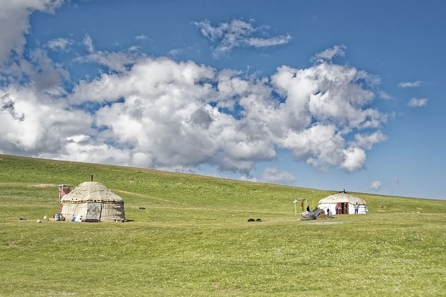 kyrgyzstan, landscape, nature, clouds, sky, loneliness, central asia, mountains, yurts, nomads