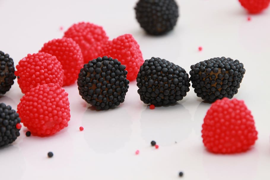 hitam, blackberry, permen, kenyal, rasa, buah, jelly, raspberry, merah, makanan