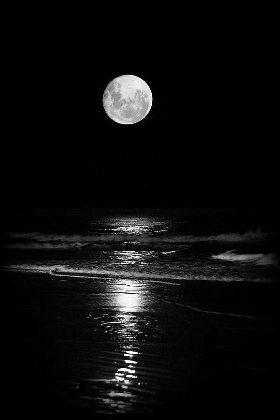 moon, river, night, full moon, sky, water, reflection, sea, nature, dark
