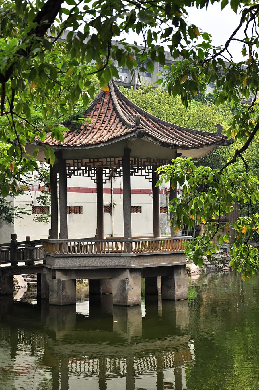 quiosque chinês, pavilhão chinês, quiosque, mirante chinês, água, arquitetura, destinos de viagem, estrutura construída, dia, reflexão