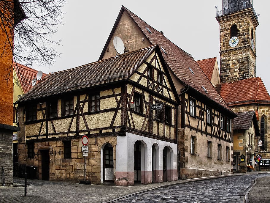 old town, fachwerkhaus, historically, building, roof, places of interest, truss, quarry stone, natural stone, hersbruck