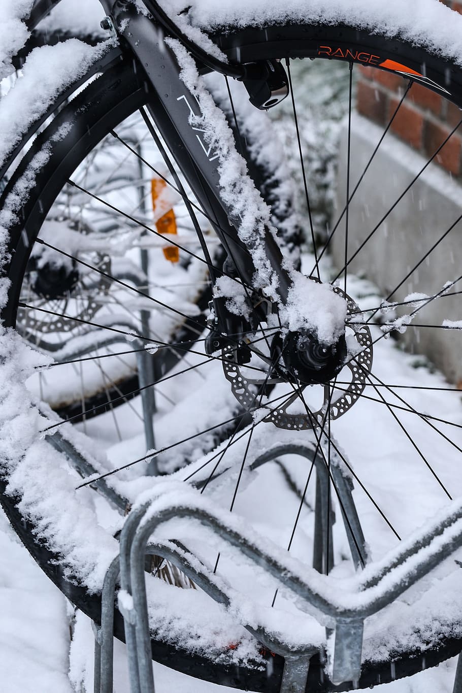 wheel, winter, snow, bike, bicycle, cycle, cold temperature, nature, frozen, day