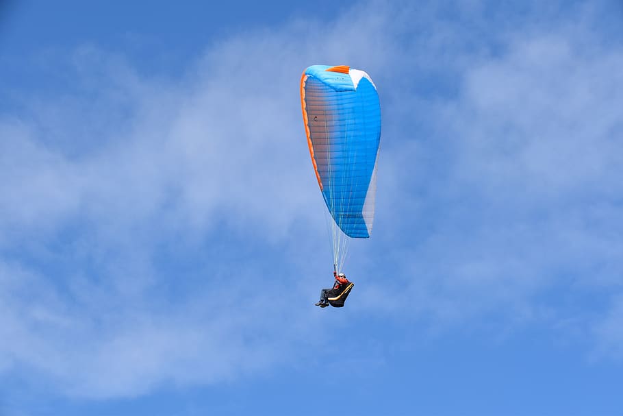 paragliding, paraglider, fly, aircraft, nature, wind, sport, cloudy blue sky, thermal, flight