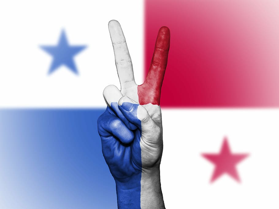 peace hand sign illustration, panama, peace, hand, nation, background, banner, colors, country, ensign