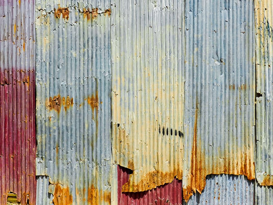 gray, yellow, galvanize, sheet, grey, galvanized iron, wave plate, wall, rusty, aged