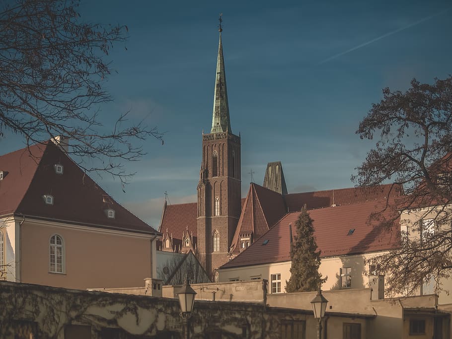 Torre, catedral, isla, Wroclaw, Polonia, edificio, arquitectura, río, agua, nacional