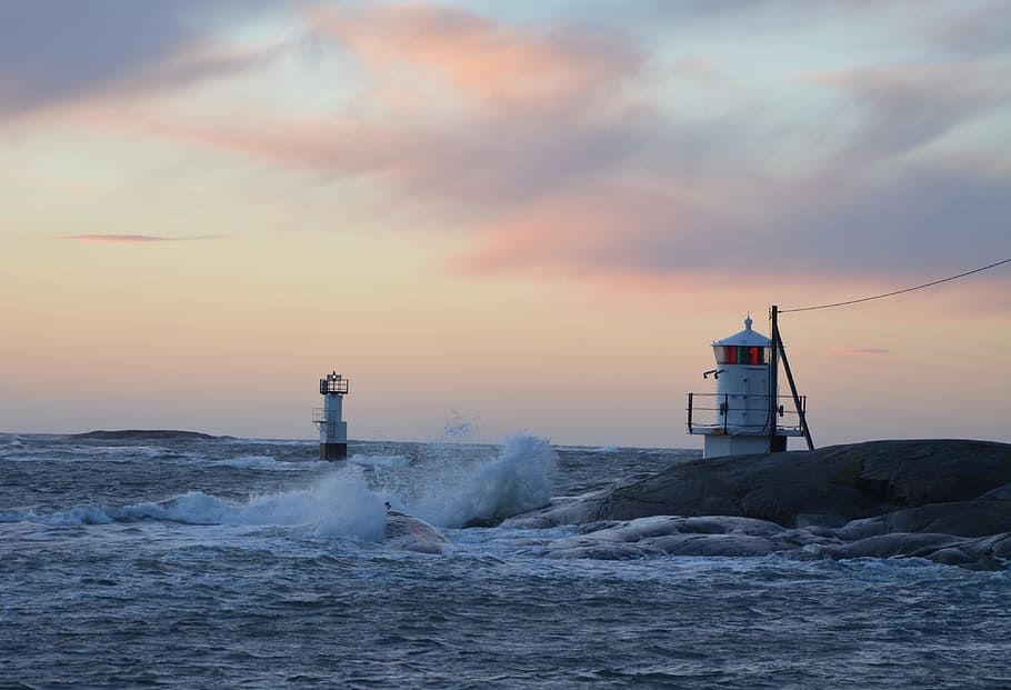 sea, lighthouse, storm, waves, water, cloud, himmel, winter, coastal, bad weather