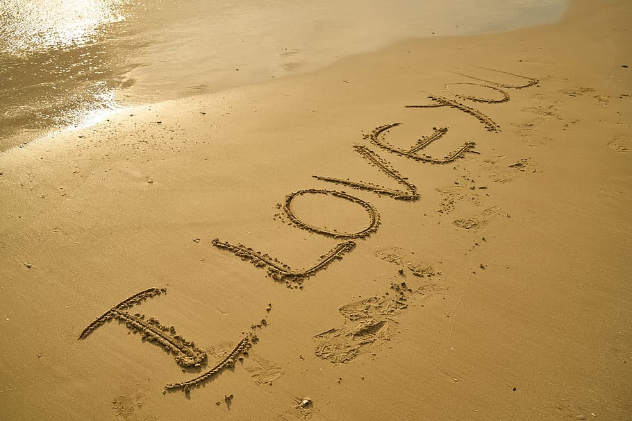 pasir, menggambar, aku cinta, tubuh, air, gambar pasir, aku mencintaimu, badan air, cinta, cahaya