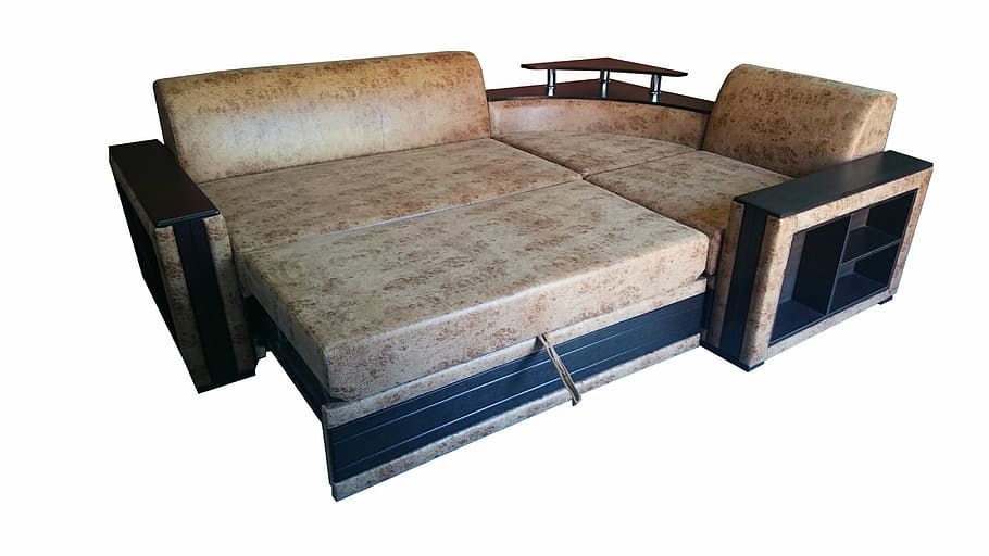 brown, floral, sofa bed, upholstered furniture, angle, corner sofa, corner, bar, laminate, furniture