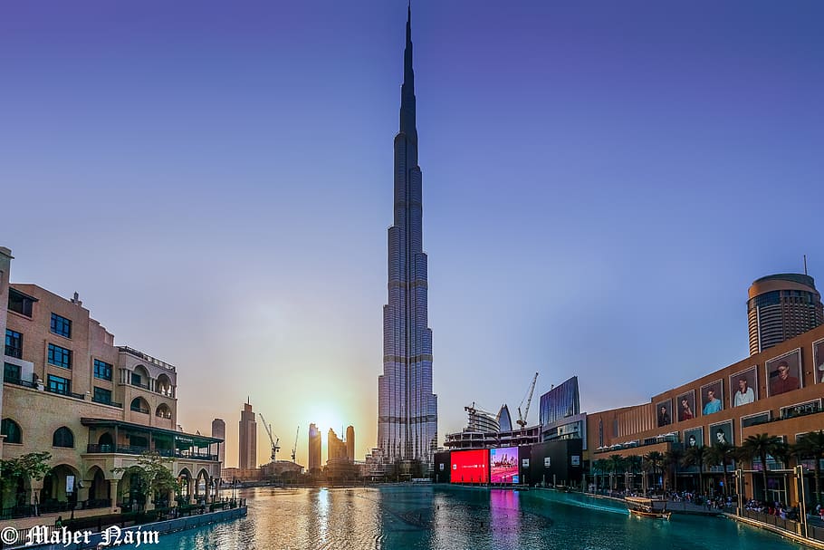 Dubai, Tower, Burj Khalifa, Dubai, building exterior, architecture, built structure, water, sky, city, building