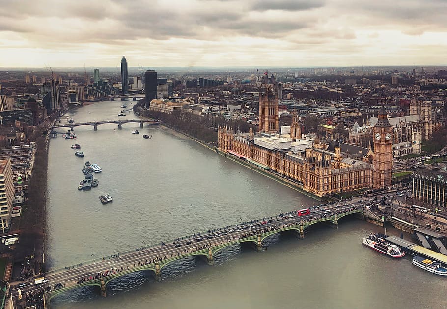aerial, view, bridge, cities, london, westminster, england, landmark, architecture, britain