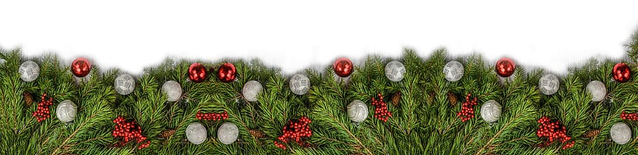 merah, banyak perhiasan perak, latar belakang, natal, dekorasi, pinus, hari natal, liburan, perayaan, pohon