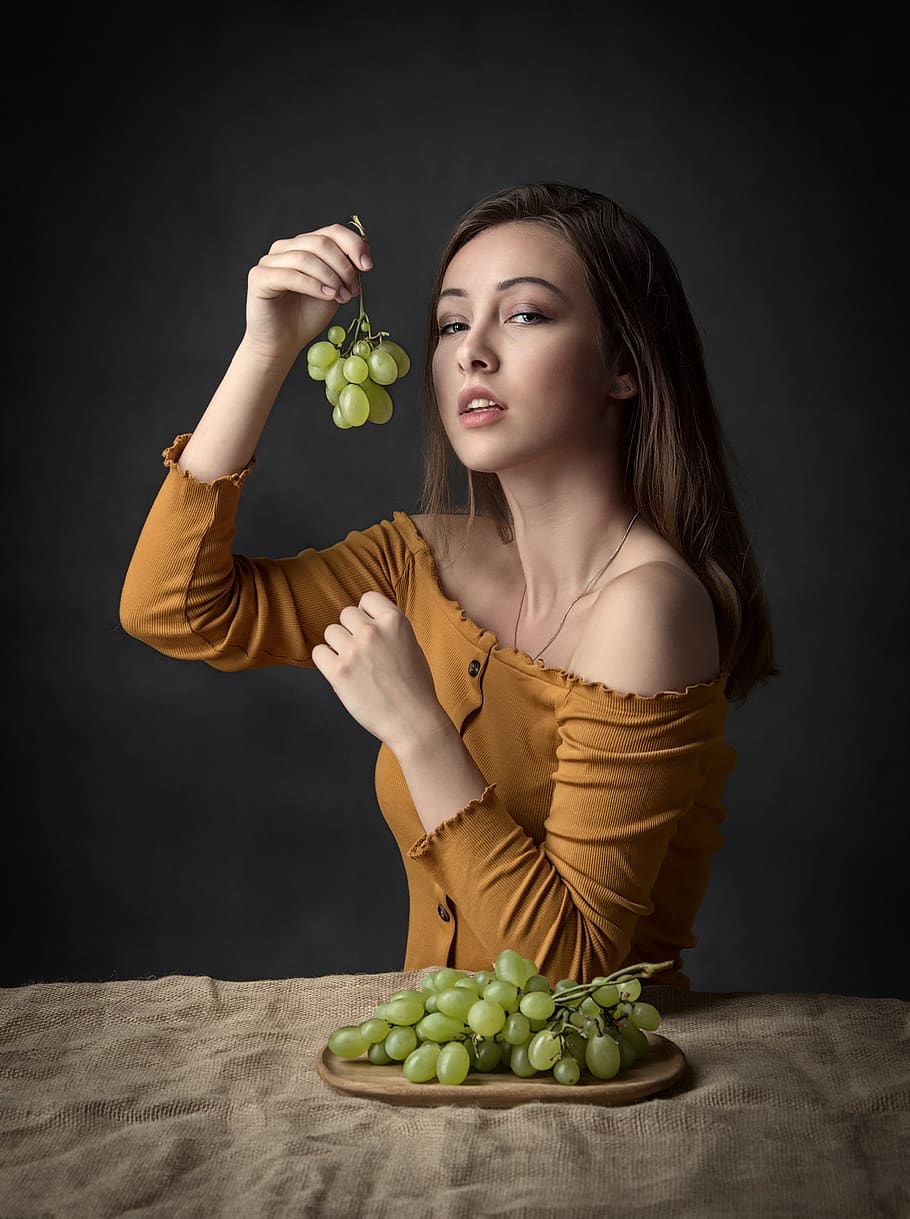 girl, grapes, beauty, eating, fruit, diet, raw, food, slimming, youth