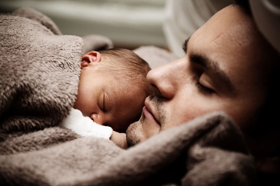 baby, sleeping, man, chest, child, cute, dad, daddy, family, father