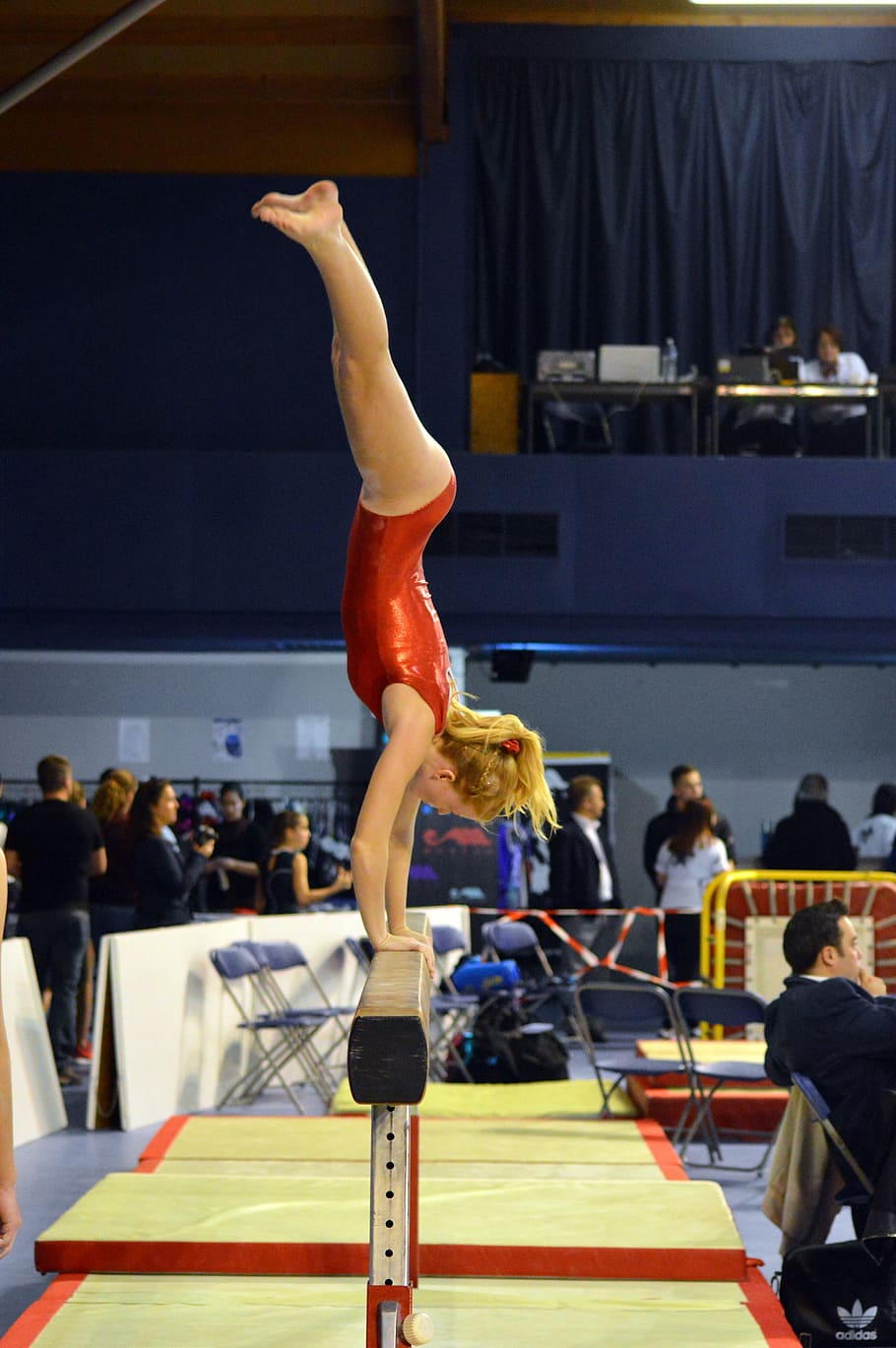 competition, gymnastics, sport, beam, gym, real people, performance, skill, indoors, practicing