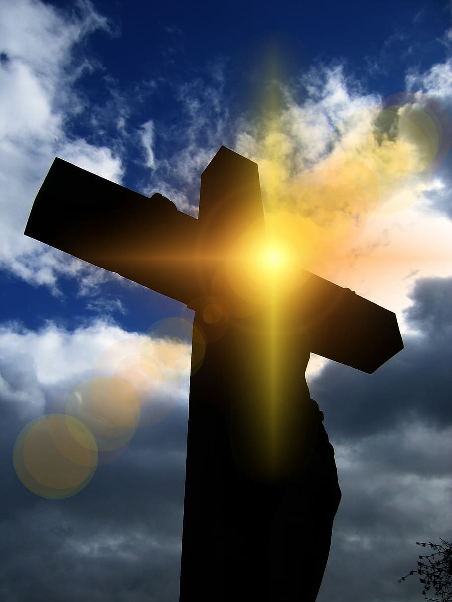 silhouette photo, person, cross, crucifix, daytime, jesus, wood, church, christ, christianity