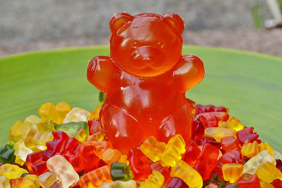 gummibärchen, beruang karet raksasa, gummibär, gusi buah, beruang, lezat, warna, warna-warni, manisnya, beruang gummi