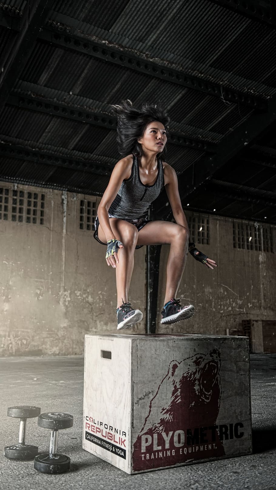 woman, grey, top, jumping, box, people, girl, exercise, fitness, health