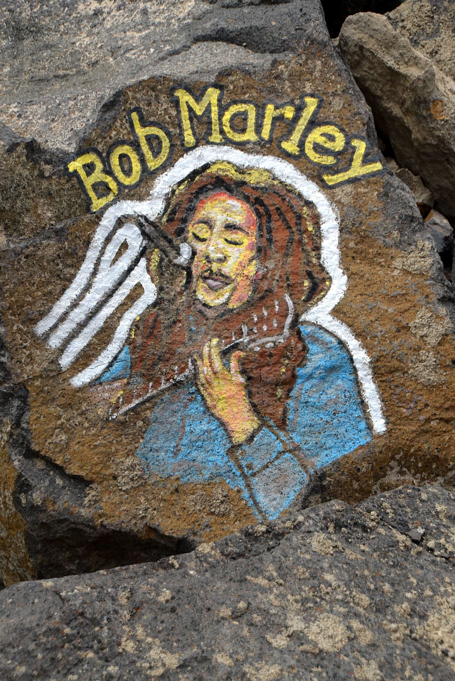 lukisan bob marley, batu, Bob Marley, Hippie, Reggae, marley, jamaica, ganja, lukisan, mimpi