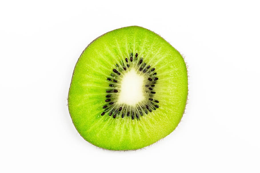 Slice, kiwi, fruit, isolated, white, background, circle, closeup, diet, exotic