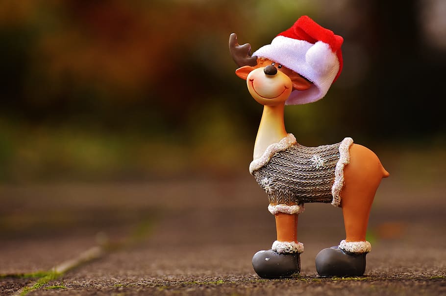 鹿プラスチックフィギュアおもちゃ, ムース, クリスマス, クリスマスモチーフ, トナカイ, 冬, 装飾, 出現, 面白い, グリーティングカード