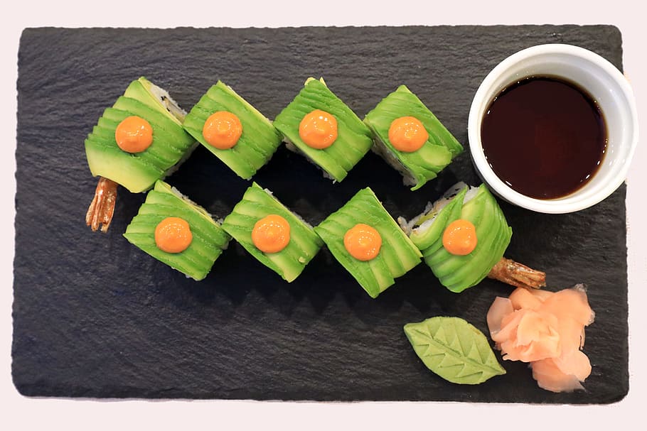 sushi, nutrition, sashimi, maki, food and drink, freshness, food, indoors, directly above, still life