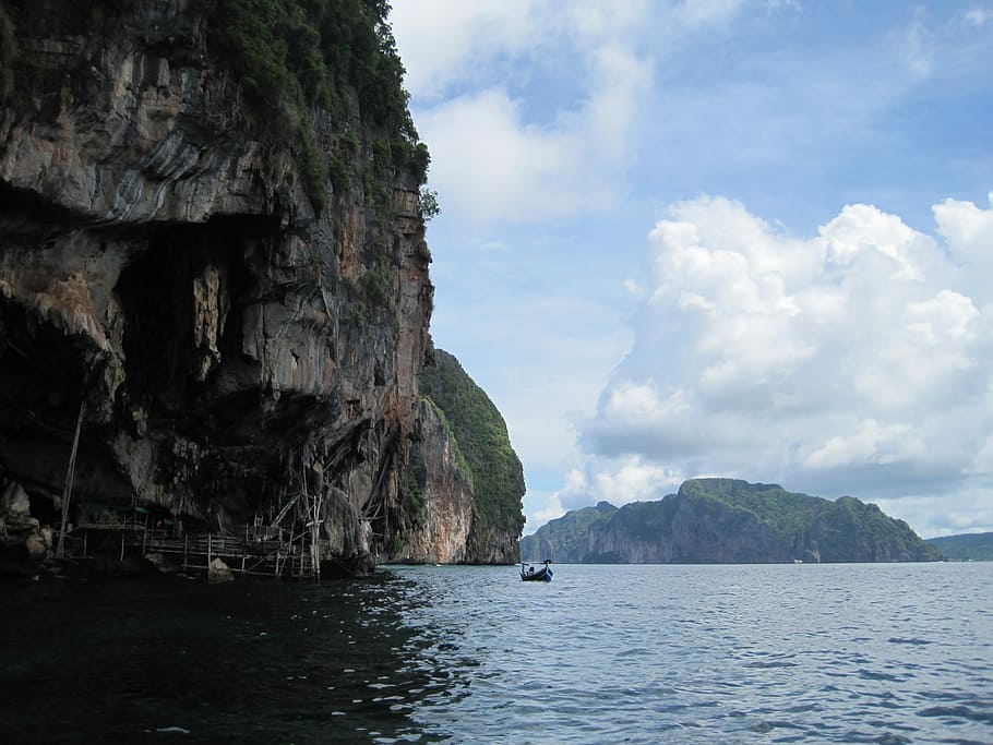 Mar, Tailândia, Krabi, Rochas, natureza, precipício, água, rocha - objeto, ilha, paisagem