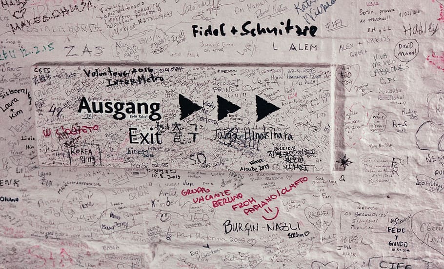 exit, ausgang, sign, written, vandalism, german, europe, european, deutschland, language