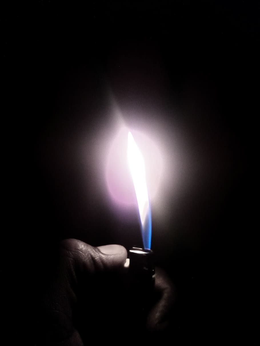 light, cigarette lighter, flame, thumb, bright, smoking, darkness, human hand, fire, burning