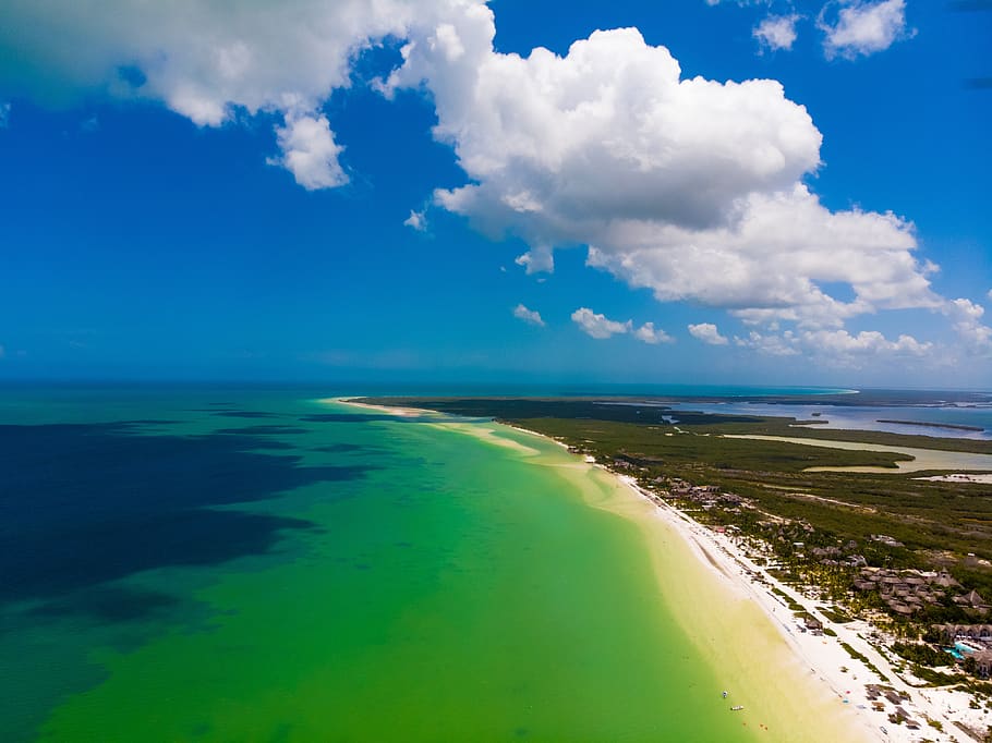 beach, drone, landscape, holiday, island, sand, boat, panorama, ocean, sea