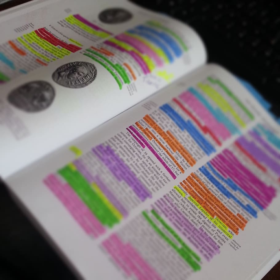 highlighted, coin book, black, surface, coin, book, textbook, college, learning, highlight