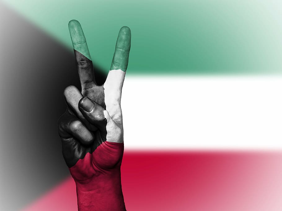 Kuwait, paz, mano, nación, fondo, pancarta, colores, país, bandera, icono