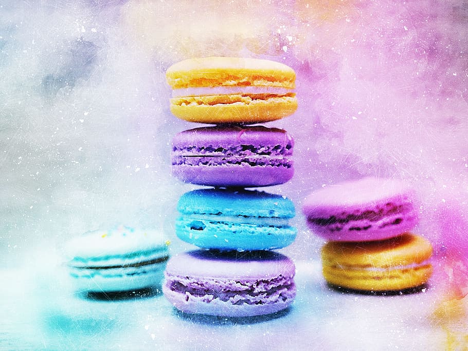 assorted-color macaroons, cake, macaroon, art, abstract, food, watercolor, vintage, artistic, design