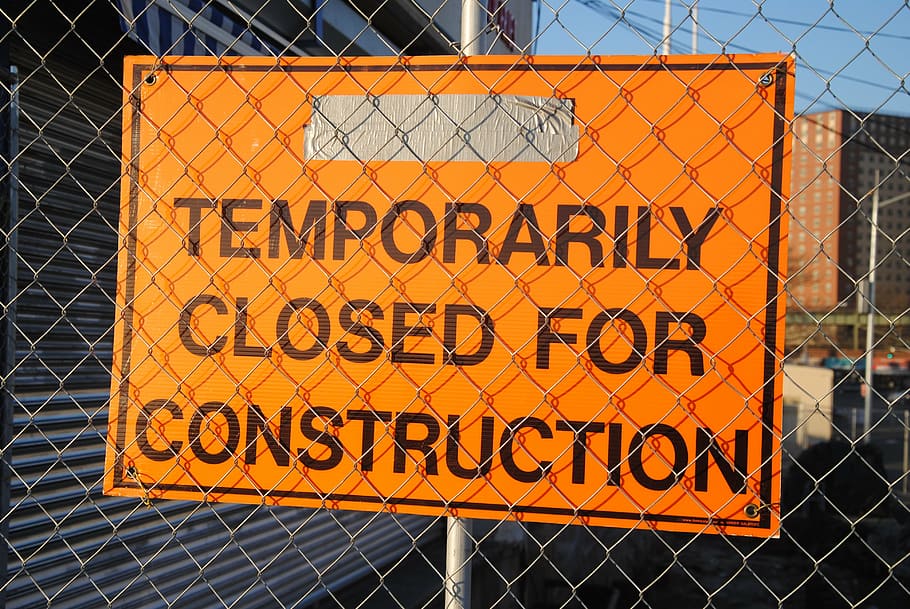orange, signage, front, fence, site, website, under construction, sign, closed, billboard
