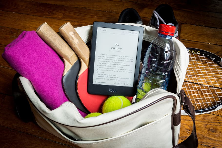 luz de lectura, tableta, digital, kobo, lectura, relajación, e-book, deporte, bolsa de deporte, gimnasio