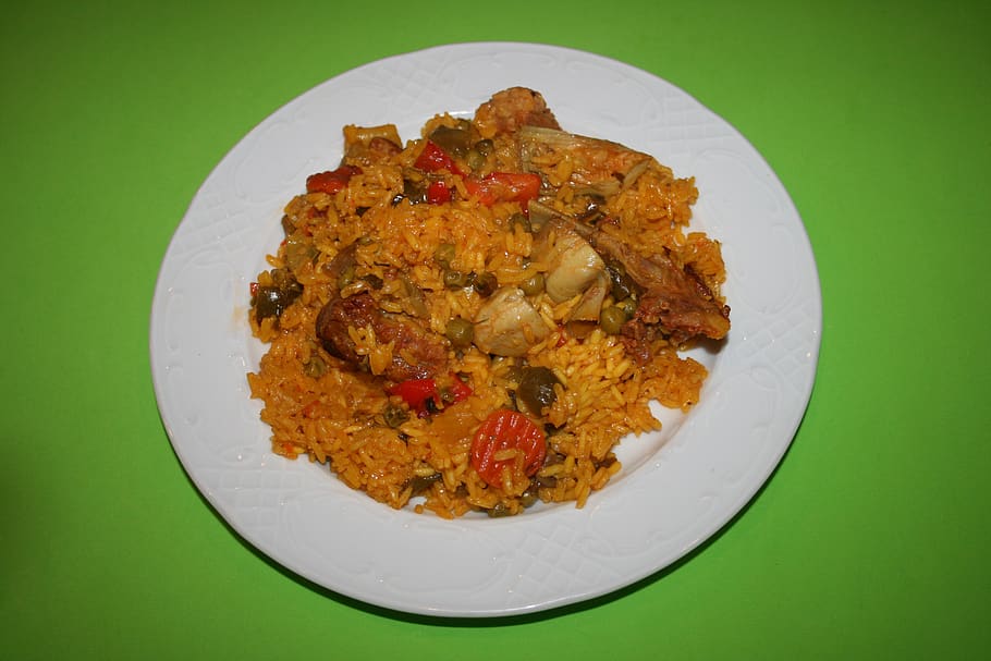 paella, rice, valencia, food, spanish, traditional, food and drink, ready-to-eat, indoors, plate