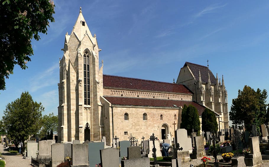 church, cemetery, gothic, bad deutsch-altenburg, architecture, building exterior, built structure, religion, place of worship, belief
