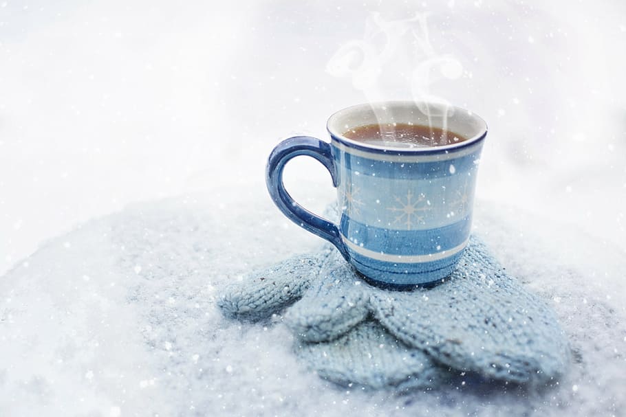 cerámico, taza, de punto, guantes, caliente, líquido, café, invierno, bebida, taza de café