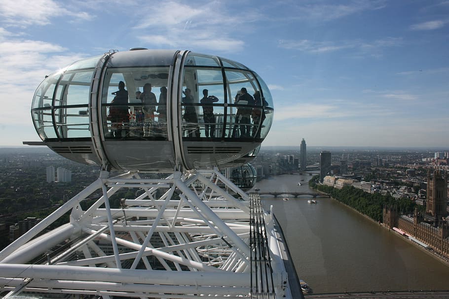 high-view photography, london eye, river thames, london, architecture, built structure, building exterior, city, sky, cityscape