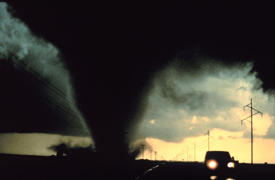 tornado on street, tornado, weather, storm, disaster, danger, cloud, twister, powerful, texas