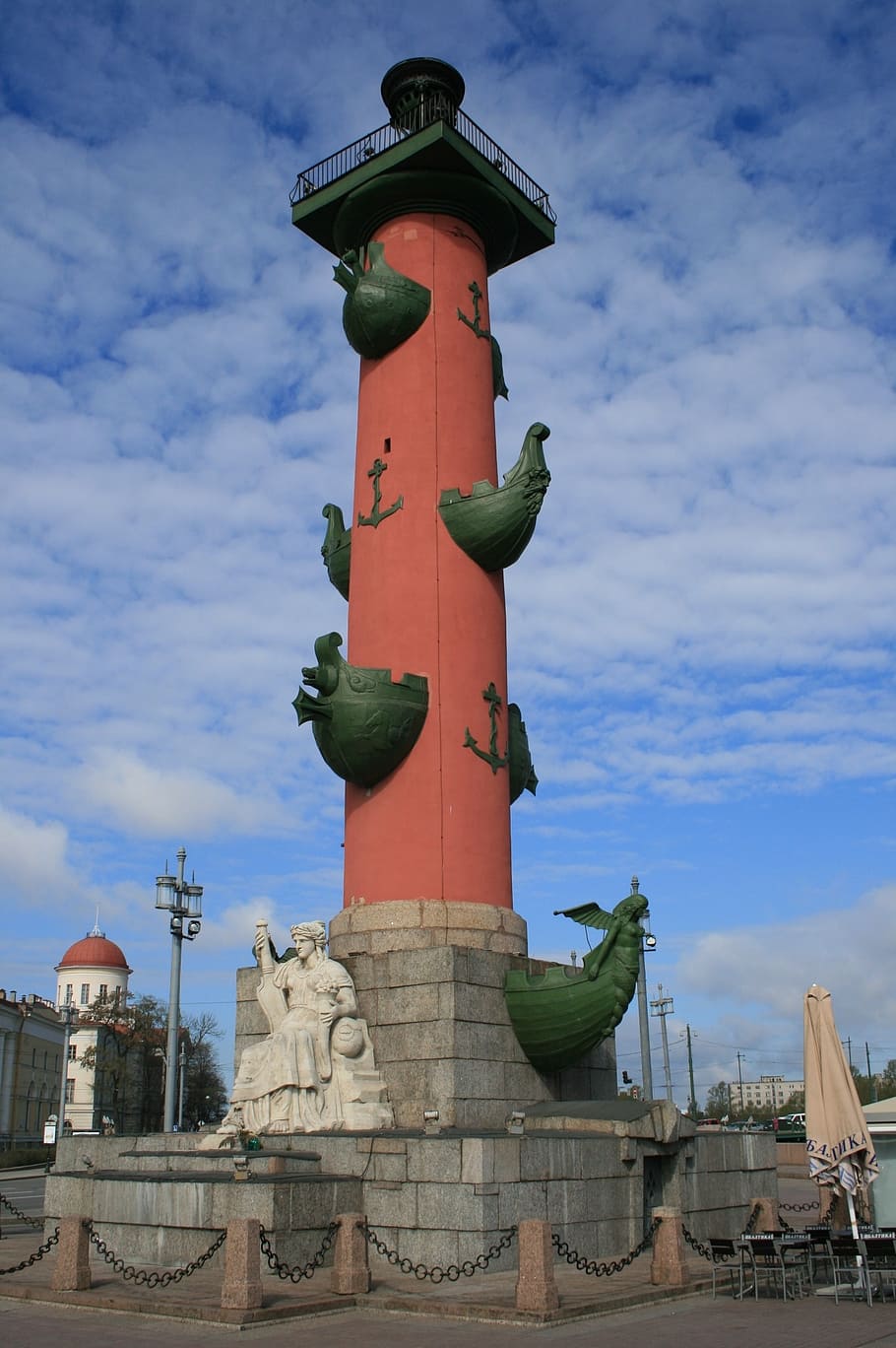 coluna, alto, vermelho, marítimo, marinha, vitórias, decorado, arcos de navio, verde, pedestal