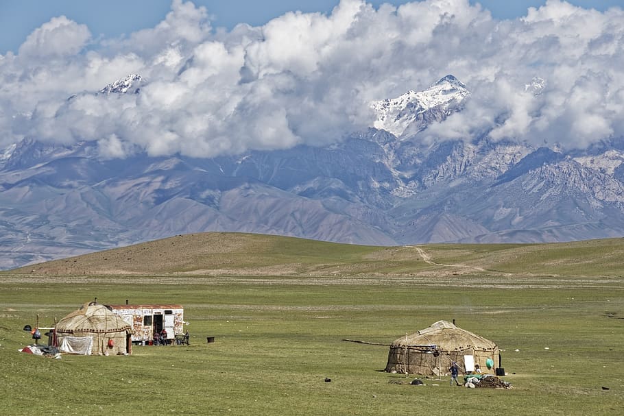 quirguistão, montanhas, paisagem, natureza, nuvens, céu, geleira, neve, pamir, solidão