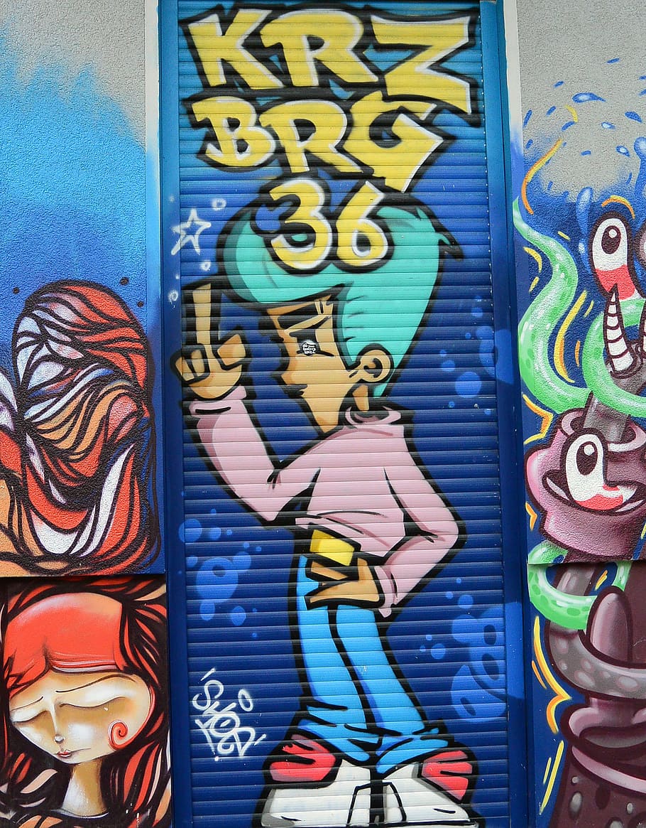 Graffiti, arte callejero, arte urbano, mural, aerosol, pared de graffiti, fachada de la casa, arte, berlín, kreuzberg